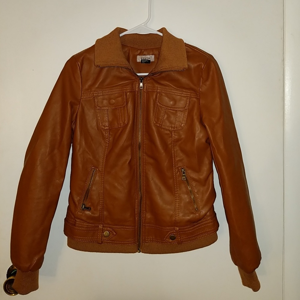 Faux Leather Brown Motorcycle Jacket